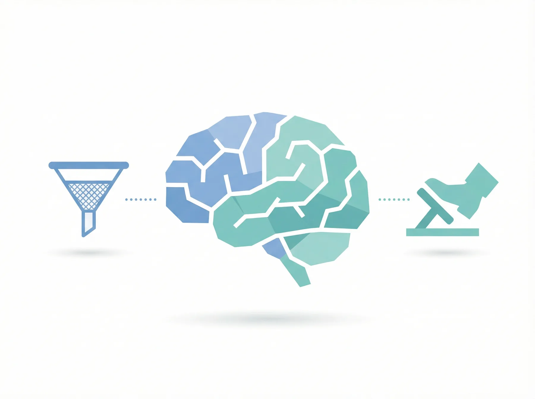 Conceptual illustration of a brain with "filter" and "brake" metaphors