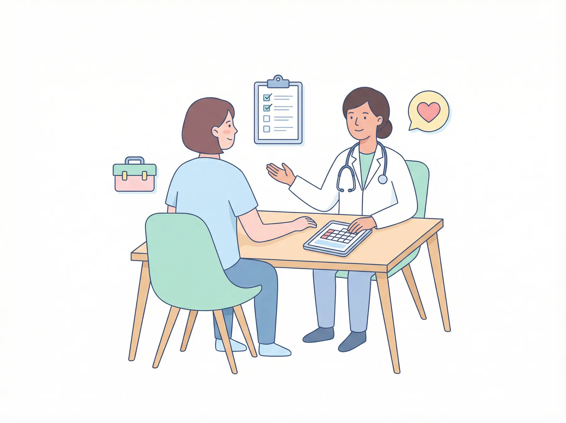 Illustration of a path "from confusion to action": doctor assessment, tools, and support systems