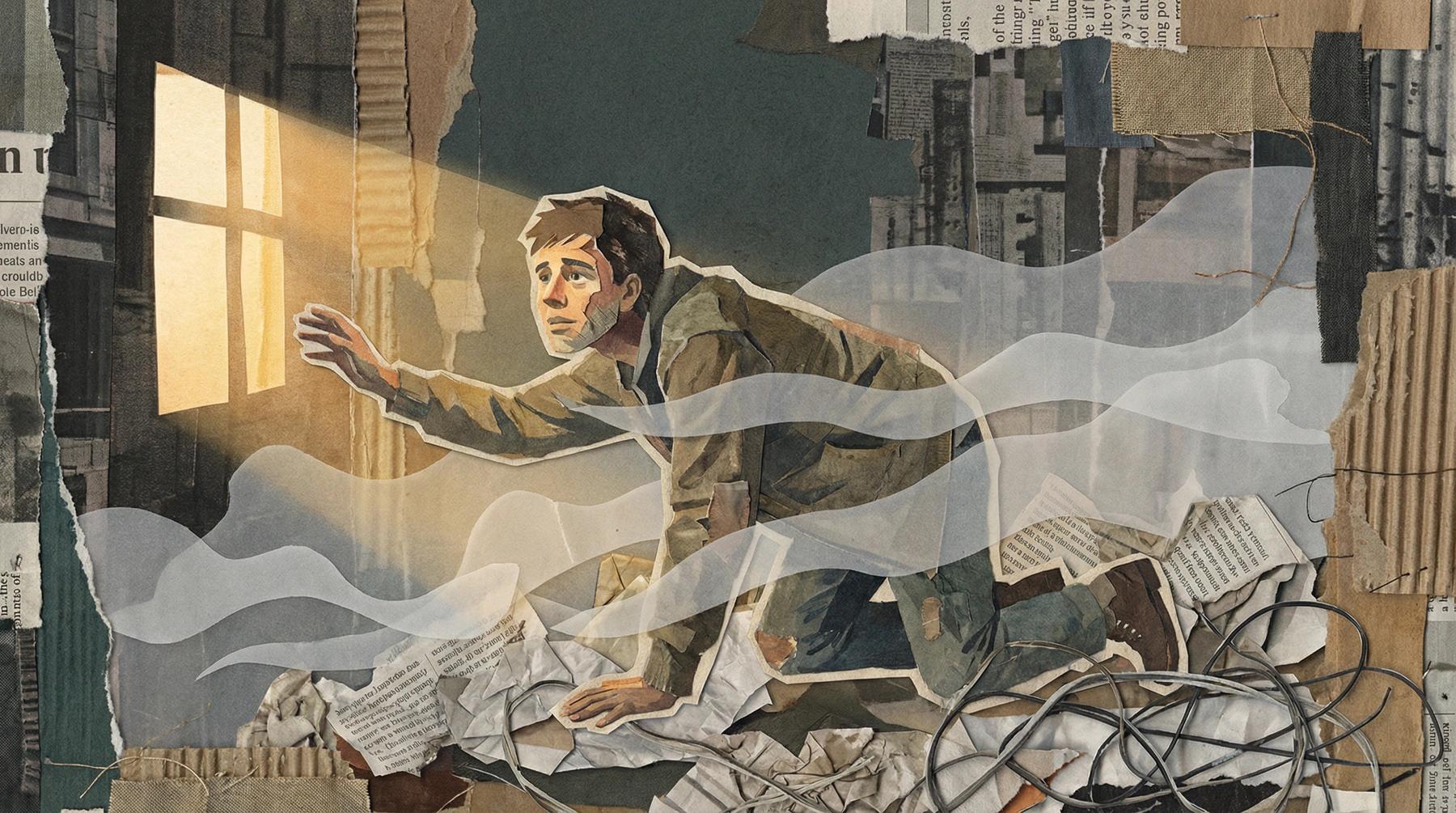 A person standing in a room filled with fog